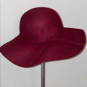 Wide Brim Floppy Burgundy Felt Hat